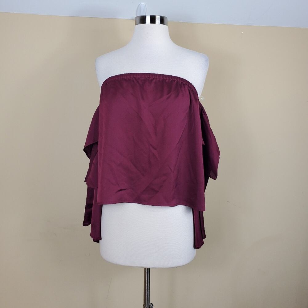 Moon & Sky Burgundy Off the Shoulder Ruffle Sleeve Blouse Size S